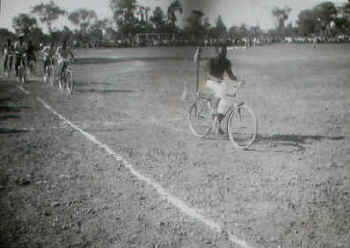 Tito Ngambi winning the cycle race.