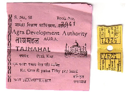 The entry tickets for the Taj Mahal.